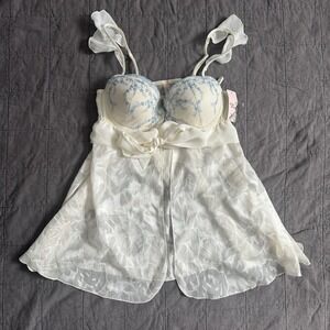 Babydoll Chemise Inner Secrets Ivory Floral Jacquard 2 Pc Thong Set Womens Large